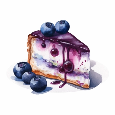 a realistic watercolor of a slice of blueberry cake, victorian style blueberry academia, blueberry purple nuances, vector free clipart illustration, in the style of unreal engine 5, 32k uhd, detailed features, white background
