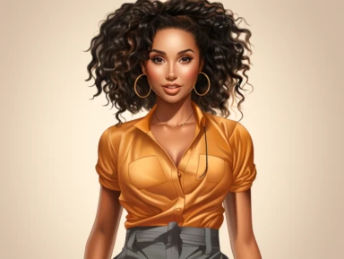 Cartoon Kelly Rowland Norman Rockwell style Clipart Full body shot from head to toe centered Bronze skin African American black girl magic Kelly Rowland version with messy bun, the boss lady clipart , vector art image, in the style of feminine interiors, video collages, aquarellist, whitcomb-girls, bright summer colors, kitty lange,
