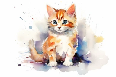Watercolor, lovely Cat, clipart, hd, on a white background, spaced out