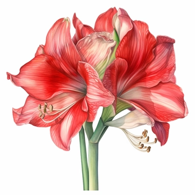 beautiful detailed hand painted watercolor realistic Amaryllis clip art, white background