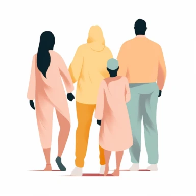 pastel colors vector full view image of faceless mixed american family, 4 member illustration clipart, white background