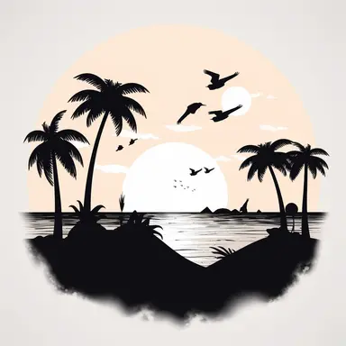 simple beach scene black, svg, clipart, silhouette cricut, white background