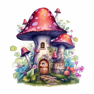 beautiful cute and happy fantasy fairy house in nature clipart