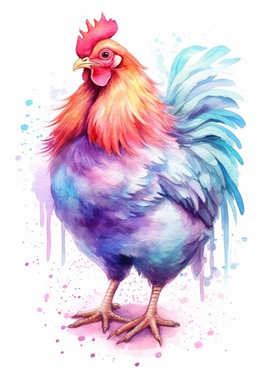 watercolor clipart, a Chicken, full body, Pastel, luminous, glowy, illustration, simple, pencil drawn, vivid colors, by amy sol and magali villeneuve and susan bourdet and ross tran, intricate, illustration, 8k, png, isolated on white background