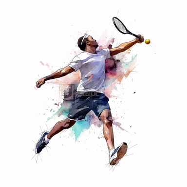 water color black Tennis Player clipart, clipart, tennis player, swinging a racket and demonstrating grace and focus on the court, white backround, 8k, digital paper, water color, man