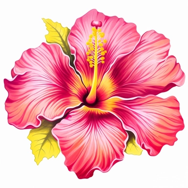 Vibrant pink hibiscus clipart against a pristine white background. The illustration features a vibrant pink hibiscus flower with showy petals and a prominent yellow stamen. The color palette includes shades of bold pink and vibrant yellow. The white background creates a clean and contemporary look, allowing the hibiscus to command attention. The lighting is bright and natural, enhancing the flower's vibrancy and exuberance. The atmosphere exudes a sense of tropical beauty and sunny warmth.
