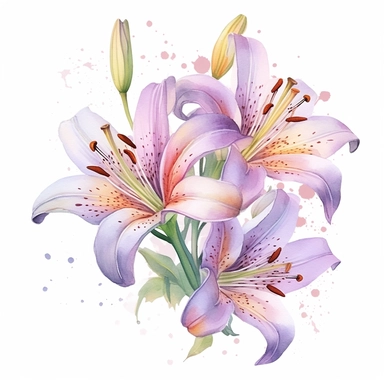 isolated clipart on a white background of a watercolor beautiful flowers lily illustration, in the style of zbrush, storytelling, mashup of styles, in the style of daniel f. gerhartz, transcendent, nikon d850, art of burma, captures the essence of nature, in the style of organic forms and patterns, expansive skies, hyper-detailed illustrations, i can't believe how beautiful this is, lively colors