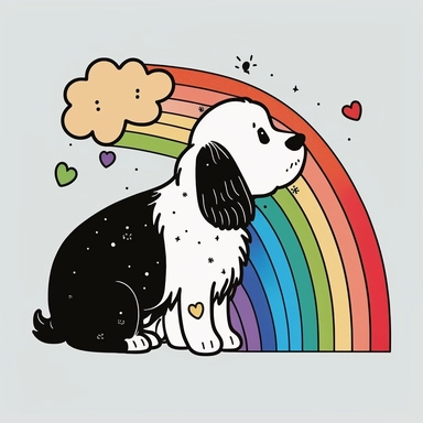 Rainbow Paws - Dogs with rainbow-colored paws, . cute, clipart, flat 2d vector, minimalist, black and white, kids cartoon, svg cut file, line art drawing