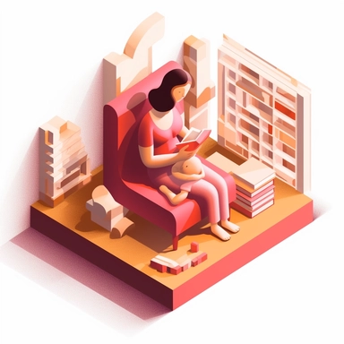 isometric perspective of a female book lover clipart, holding a little baby girl crying