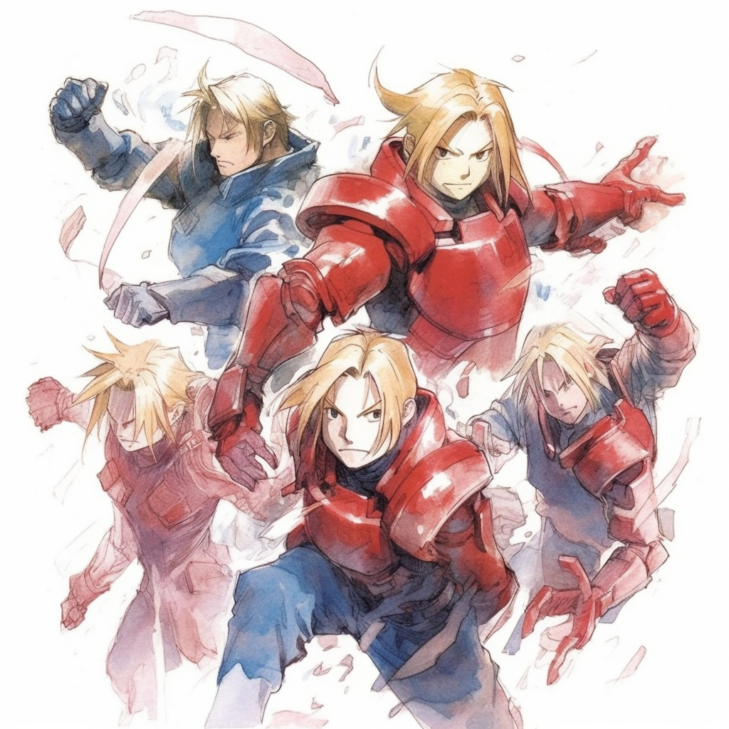 Watercolor fullmetal alchemist brotherhood, multiple poses, separate ...