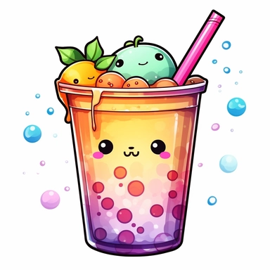 Bubble Tea PNG, Boba Tea, Kawaii Drink, Food Clipart, Kawaii Food Art, rainbow puppy