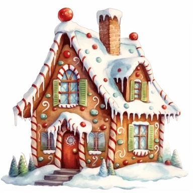 a watercolor gingerbread house, Romantic color pallete, on a white background, gingerbread walls, gingerbread house, gingerbread models, gingerbread, watercolor pencil drawing style, on a white background, clipart, cartoonish style, full body, in the style