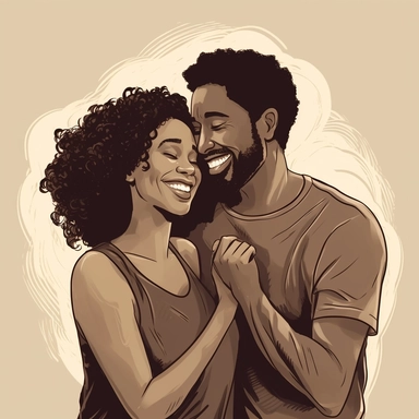 african american couple, happy, illustration, line art, clipart