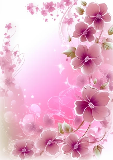 pink flowers clipart, flower borders, clip art with flowers, in the style of layered translucency, use of paper, romanticized views, innovative page design, stockphoto, light maroon and green, romantic scenery