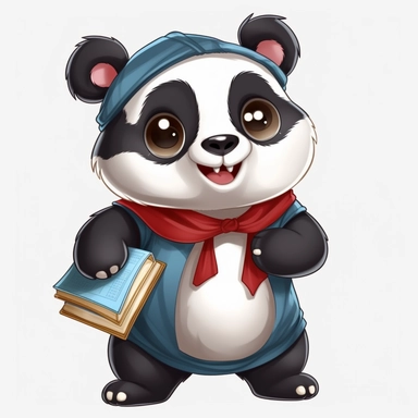 cute panda, teacher, happy and smiling, clipart, white background, no shadow