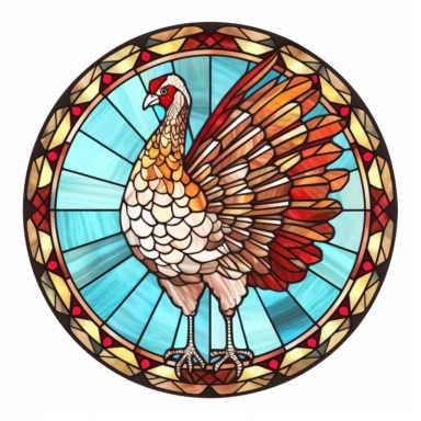 round stained glass turkey clipart, white background