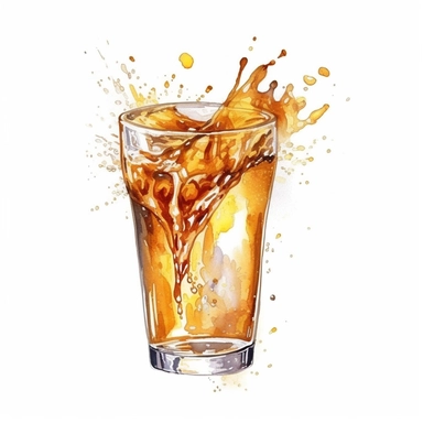 Beer Pours: Illustrate watercolor clipart of beer being poured into a glass, capturing the fluid movement and golden hues, full color, clipart, watercolor illustration, single object, high definition 8k, white background for removing background
