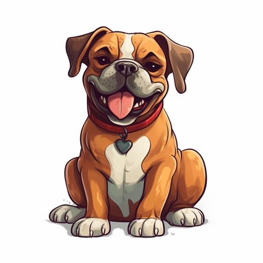 cute Dog Boxer, happy and smiling, bold line, clipart, sticker, white background, no shadow, 8k detail