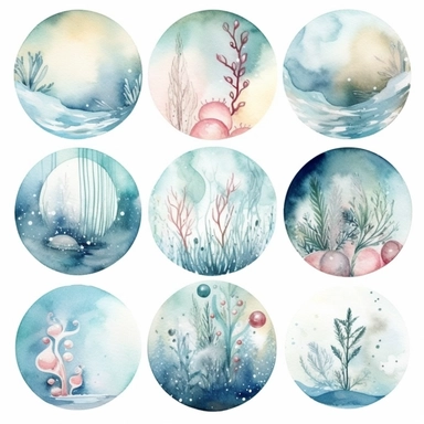 6 watercolor fancy winter clipart, isolated on white background,space out--ar3:2--s1000