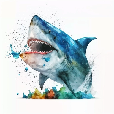 watercolor cute shark biting a rock clipart white background