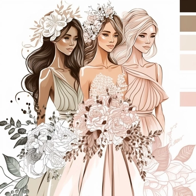 Best Friends wedding Fashion Illustration Clipart, high resoulution format,bride and bridesmaids png file