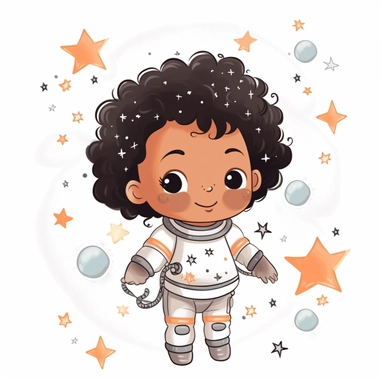 Clipart of super cute baby astronaut,black girl , stars, white background