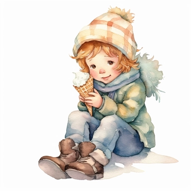 watercolor holly hobbie boy eating ice cream cone clipart