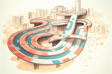 a close up of a infinite loop highway on a white background, james gilleard and james jean, escher, trending on artisation, connectedness, scutoid, mit technology review, by Sam Spratt, dan mcpharlin : : ornate, wormholes, tetris, monolithic, stylized stl, clipart icon, simple 4 colors from gray to metalic blue, vector-based, sharp border, plane color and very define, high quality, digital art, 8k resolution, masterpiece, congruent, amazing, incredible, awe-inspiring, mind-blowing, masterful, in