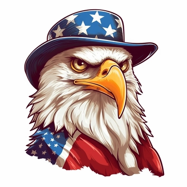 clipart bald eagle on 4th of July, on white background