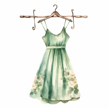 single vintage dress on a hanger clipart, in the style of watercolor on a white background