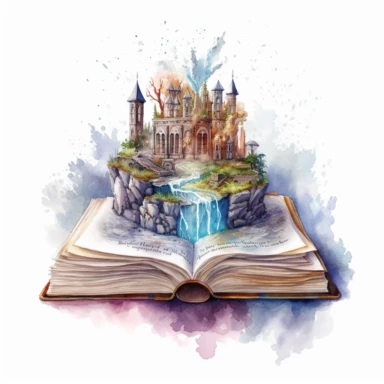 Fantasy book with Whispers of the Forgotten: Unveiling long-lost secrets and ancient mysteries, watercolor, clipart, white background.