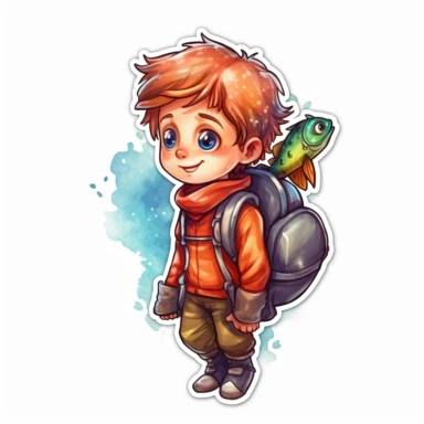 kid sticker, fun, adventure, clipart, water colour, 8K, stunning, 2d, q 2, v 5