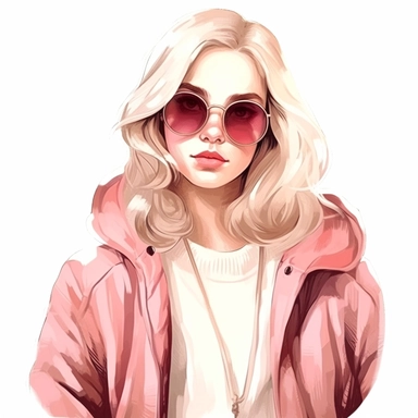 beautiful blonde girl in fashionable clothes in shades of pink and cream, clipart, isolated on white background, 4K
