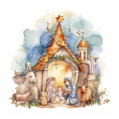 watercolor nativity scene clipart