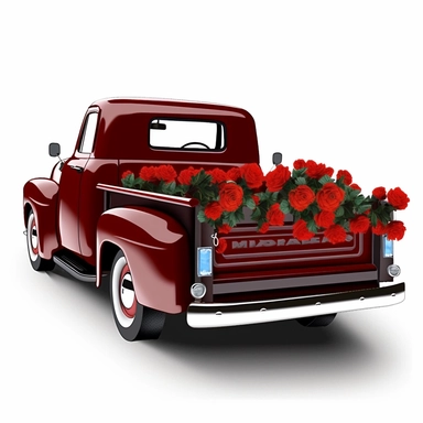 chevy pickup truck filled with red roses in the back clipart,hd, white background