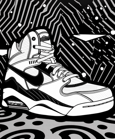 Coloring Page , Geometric style, Nike Air Diamond Turf, Wave patterns background, clipart black and white, no fill,