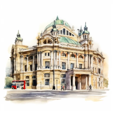 a Austria Vienna Opera House in the style of watercolour clipart with detailed brush strokes