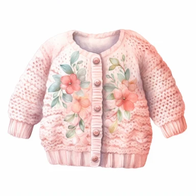 Clipart,cute, vintage, watercolor, baby girl's knitting cardigan, pastel color, hand drawn