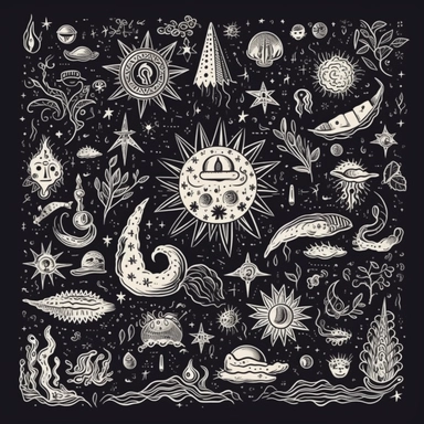 Set collection mystical celestial clipart symbol space doodle esoteric magic elements vintage illustration. HD, 2d