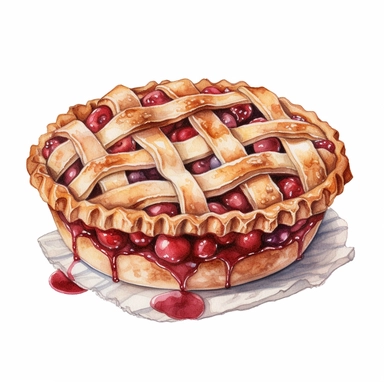 Watercolour of cherry Pie , Clipart,Cartoon,hyper realistic, intricate detail isolated on a white background, high quality, sublimation, detailed, cartoon style