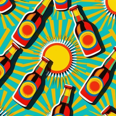 sunshine pattern, bold colors, vibrant, beer bottles, fun, 1440p, clip art
