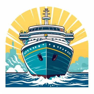 a front view of a cruise ship clip art style