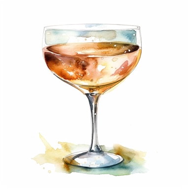 a watercolor clipart of a Champagne coupe glass, white background