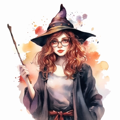 modern witch, clipart, watercolor style, super high quality, professional watercolor clipart, high resolution, clip art,