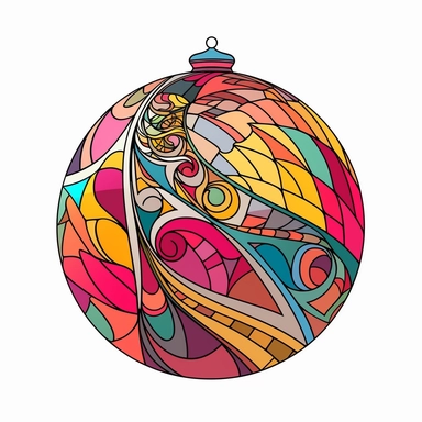 colourful christmas ball Ornament illustration, cartoon clipart style, thin black outline, Vector style illustration, Decal Cut, Clear and Clean image, white Background, 8k, full hd