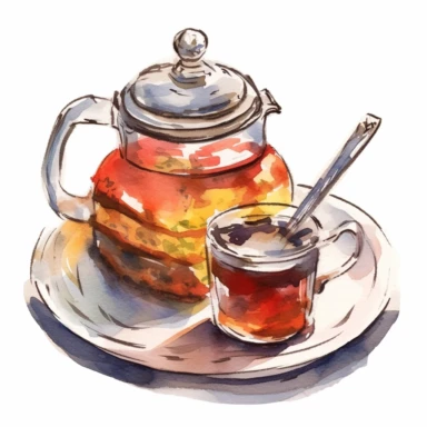 a United Kingdom English Tea in the style of watercolour clipart with detailed brush strokes