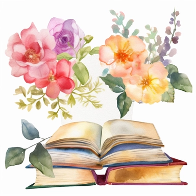 Watercolor Floral Books Clipart, Book Clip Art,