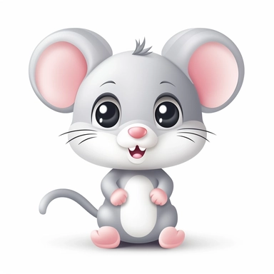 clipart, cute kawaii gray and white mouse isolated on a white background, cartoon style, chibi style, vector, 3D, no shadows