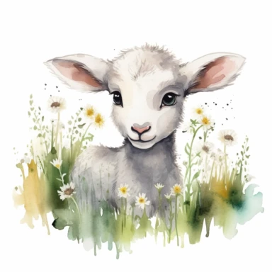 cute lamb grazing in the meadow clipart, original hand drawing, watercolor, understated and flawless for t shirt and cup printing, happy cute smily, transparent background, realistic painting, portrait without writing , style of the artwork, mood of the artwork, vector, contour , white background, 8K quality, ultra detailed , without signature and without meaningless lines, clipart, white background, High Quality, no writting background, no writting, ultra detailed, no symbol, without logo and e