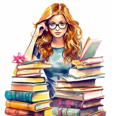college girl book lover clip art